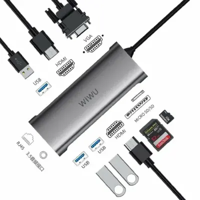 Купить WIWU Alpha A11312H (11 in1) Type-C - 3xUSB / 2xHDMI / VGA / RJ45 / AUX 3.5 в Бишкеке